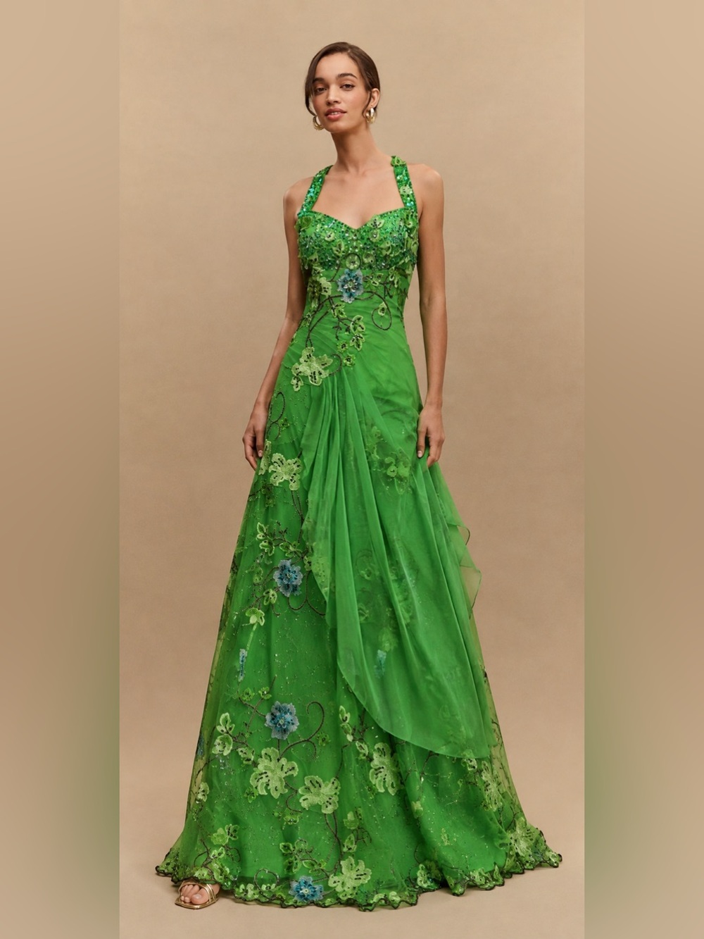 NWT Vintage Y2K Bicici Embroidered Beaded Rhinestone Floral Luxe Gown S